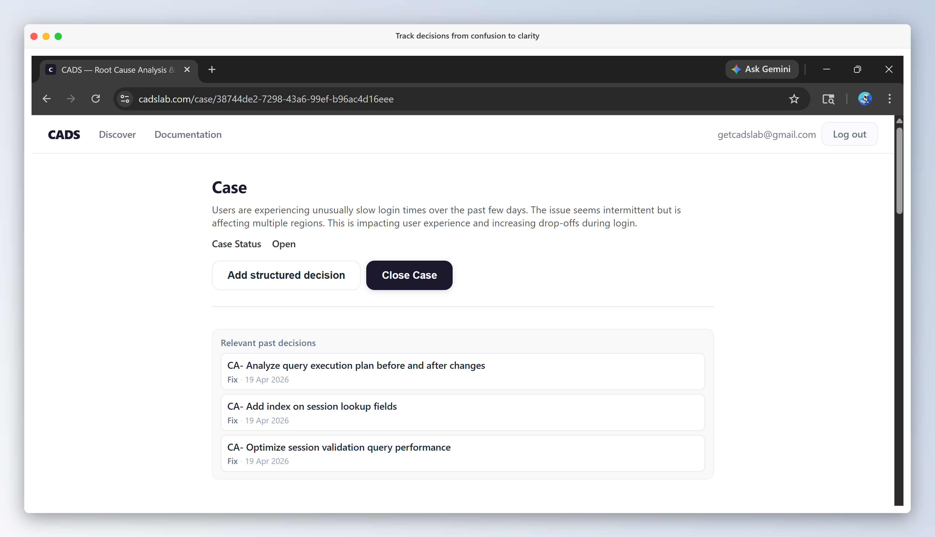 CADS: incident workspace with case input and decision history